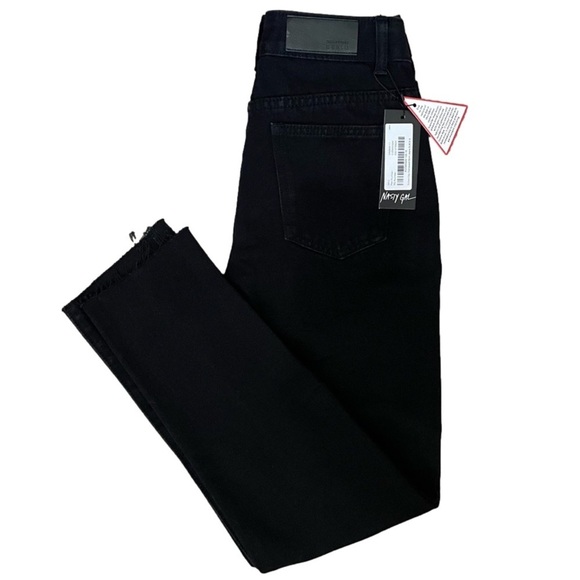 Nasty Gal NWT School Day Distressed Mom Jeans 4 Black High Rise Destroyed - Picture 6 of 7